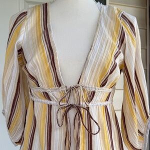 H&M Tie Front Top SZ 6 Boho Hippie Striped Casual Vacation